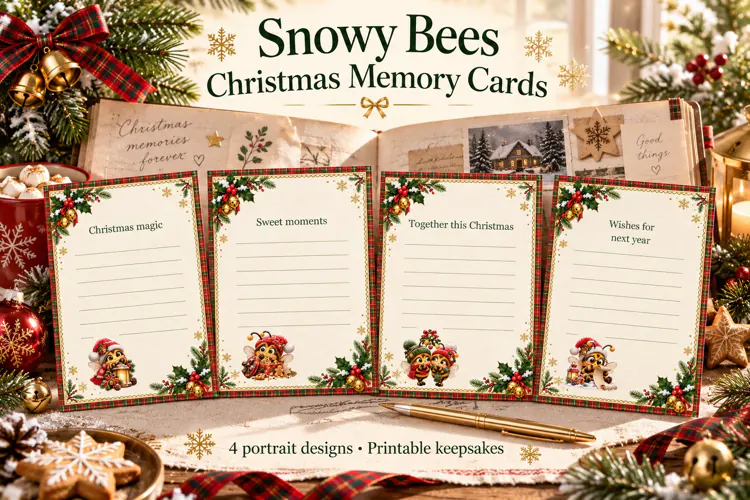 Christmas Memory Cards, Snowy Bee Journaling Printables