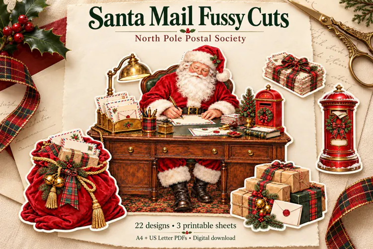 Santa Mail Christmas Fussy Cut Stickers