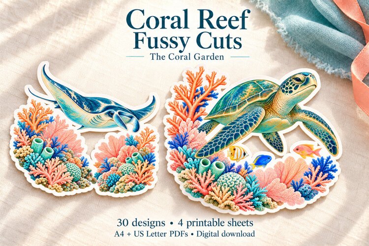 Coral Reef Fussy Cut Printable Stickers example image 1