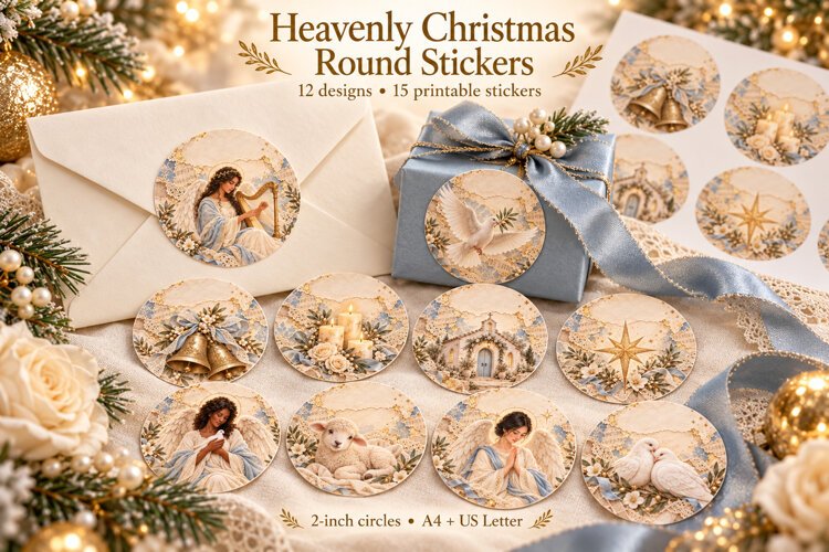 Heavenly Christmas Round Stickers example image 1