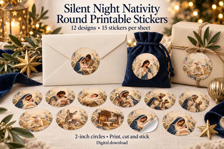 Nativity Christmas Printable Round Stickers