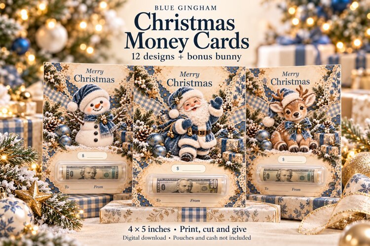Blue Gingham Christmas Money Cards example image 1
