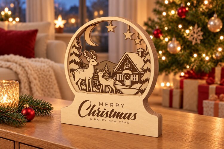 Christmas Forest Layered Globe Laser Cut SVG PDF EPS example image 1