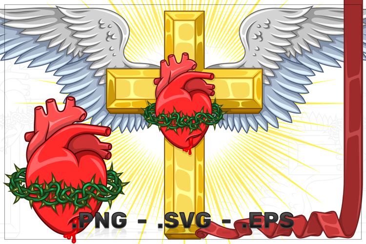 Winged Cross with Sacred Heart