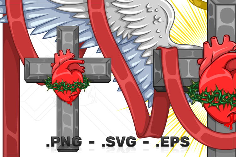 Christian Cross and Sacred Heart