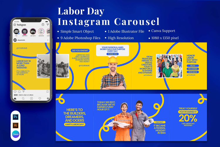 Labor Day Instagram Carousel & Canva Template