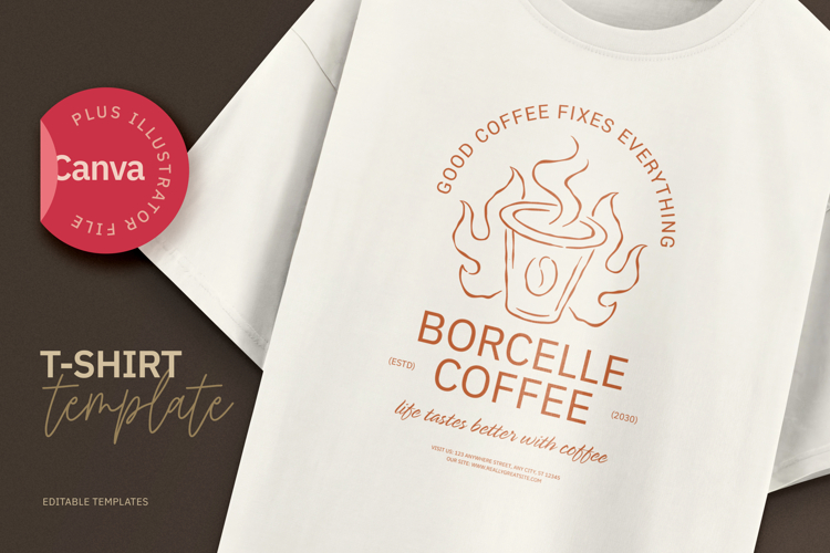 Fiery Coffee Logo T-shirt Canva & Illustrator Template