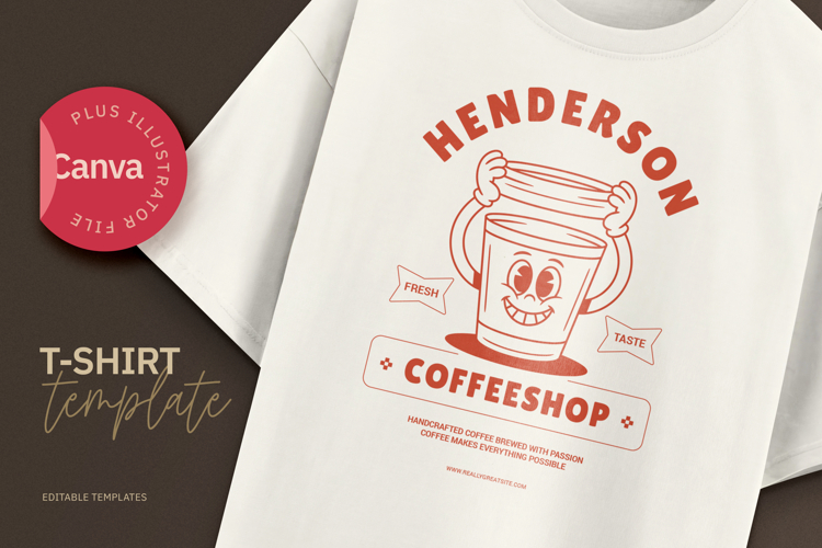 Retro Coffeeshop T-Shirt Cartoon Mascot