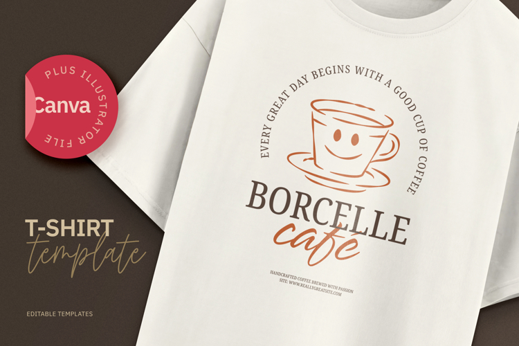 Happy Coffee Cup Canva & Illustrator Template, Cute T-Shirt