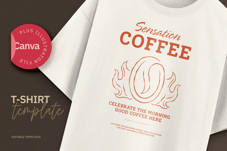 Coffee T-Shirt Design, Editable Canva & Illustrator Template
