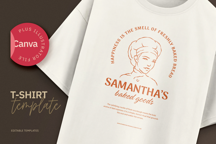 Baker T-Shirt Design, Editable Canva & Illustrator Template