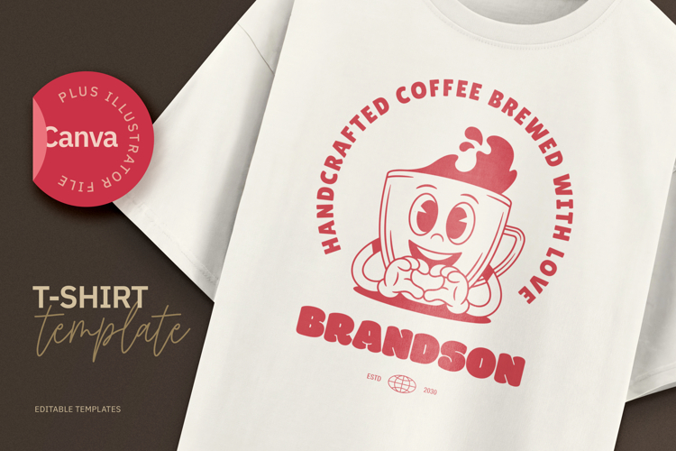 Cute Coffee Mascot T-Shirt Cartoon Style