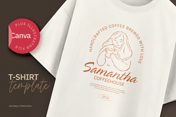 Woman & Coffee Line Art T-Shirt Design