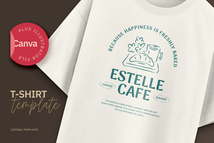 Cafe T-Shirt Design, Editable Canva & Illustrator Template