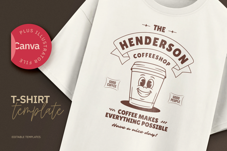 Retro Coffeeshop T-Shirt Cartoon Mascot