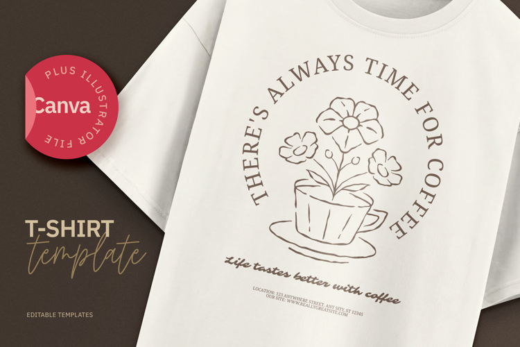 Floral Coffee Botanical Line Art T-Shirt