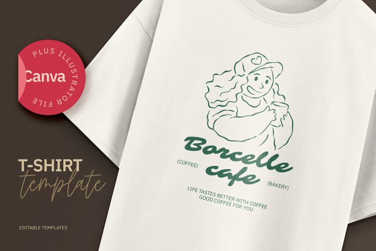 Coffee Girl T-Shirt, Editable Canva & Illustrator Template