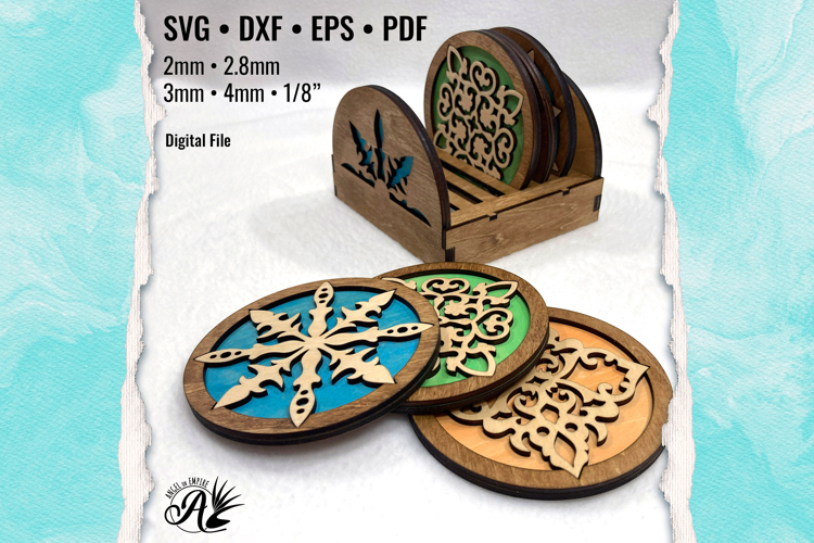 Mediterranean Coasters with Holder SVG laser cutter files
