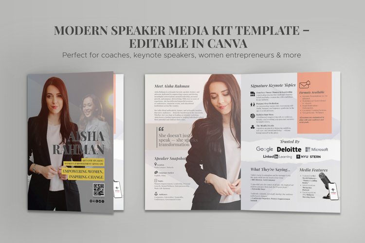 Modern Speaker Media Kit Template - Canva Editable