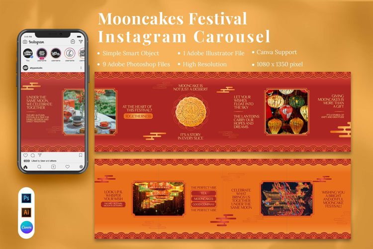 Mooncake Festival Instagram Carousel & Canva Template