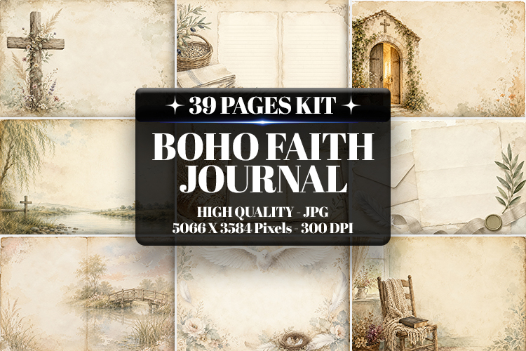 Boho Faith Journal Digital Paper| Junk Journal Pages