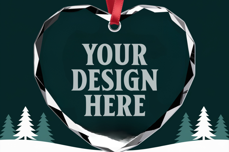 Christmas Heart Glass Ornament Mockup | Hanging Holiday Orna