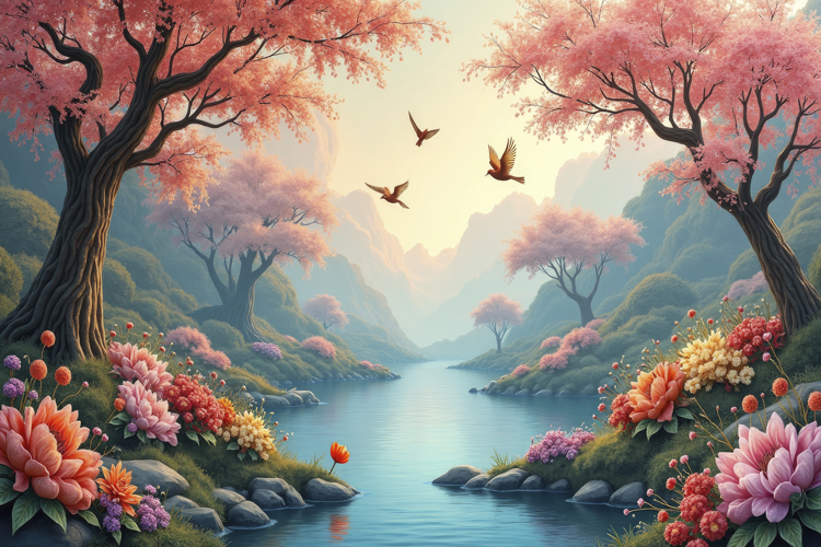 Painting Lake With Forest Background