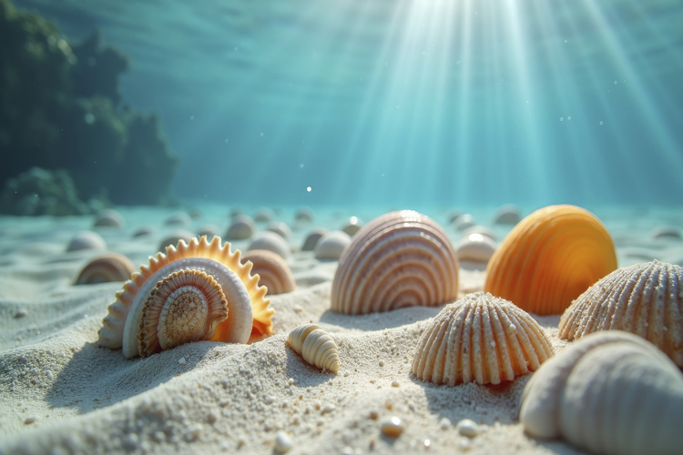 Seashells Underwater Background