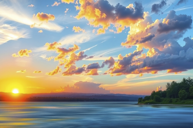Sunset Over Lake Background