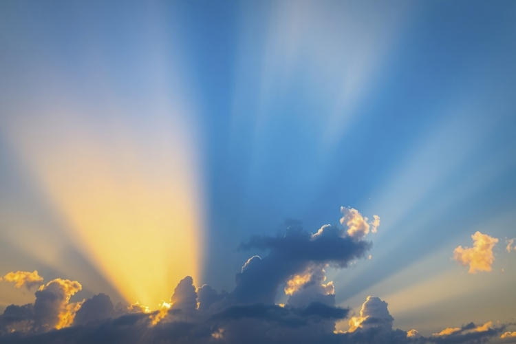 Blue Sky With Sun rays Background