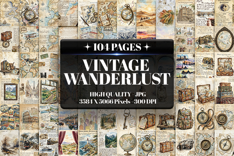 Vintage Wanderlust Digital Paper | Junk Journal Pages