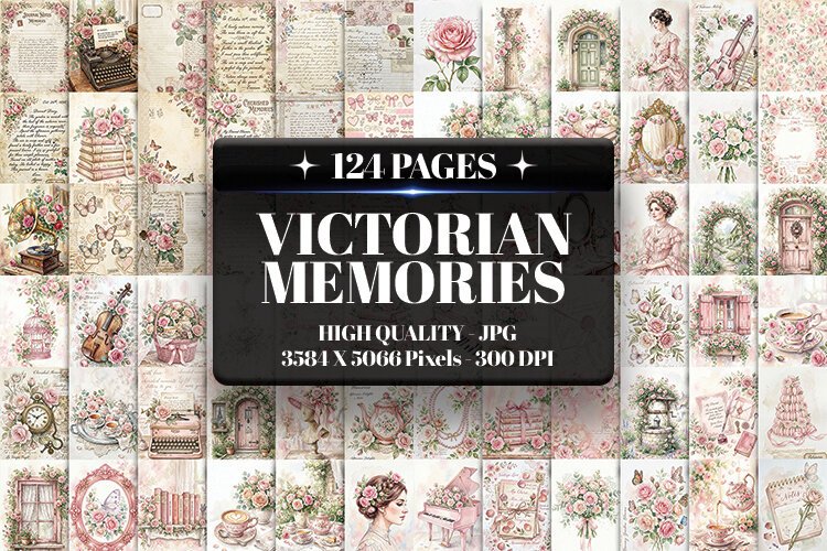 Victorian Memories Digital Paper | Junk Journal Pages example image 1
