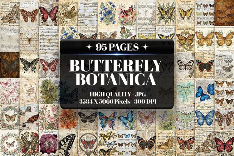 Butterfly Botanica Digital Paper | Junk Journal Pages