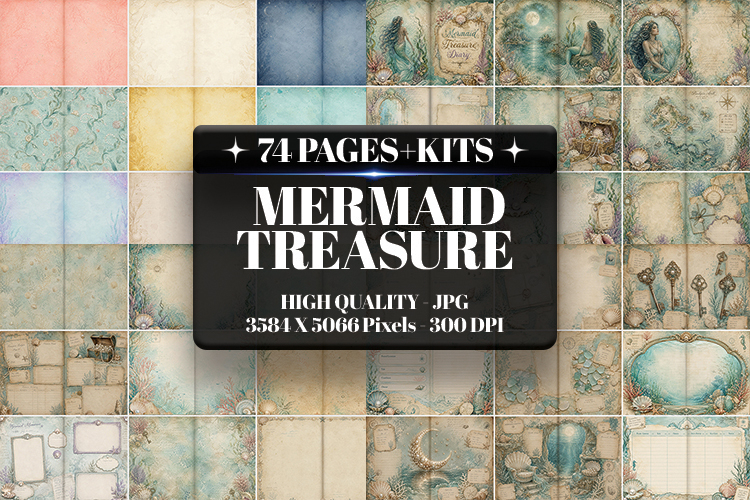 Mermaid Treasure Digital Paper | Junk Journal Pages