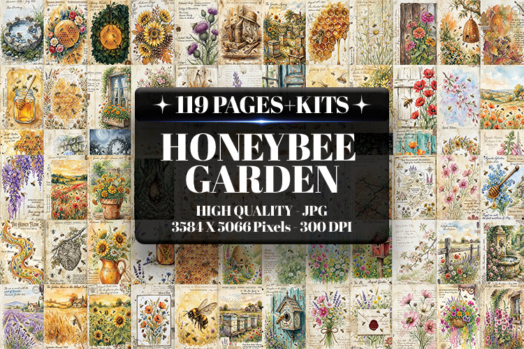 Honeybee Garden Digital Paper | Junk Journal Pages