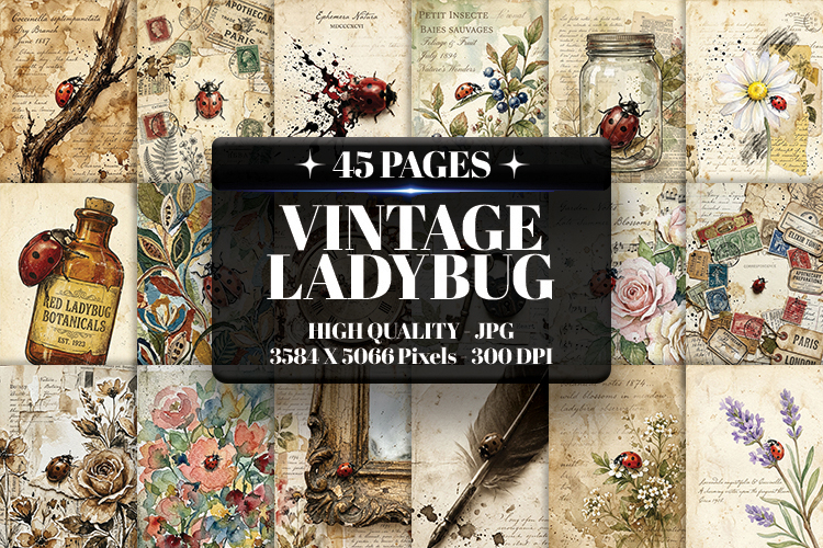 Vintage Ladybug Digital Paper | Journal JPG