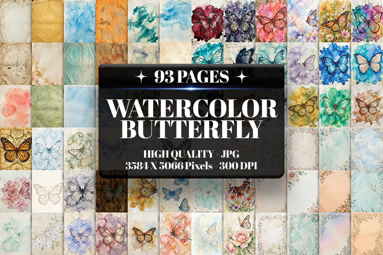 Watercolor Butterfly Digital Paper | Journal JPG