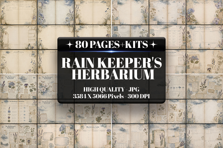 Rain Keeper's Herbarium Digital Paper | Junk Journal Pages