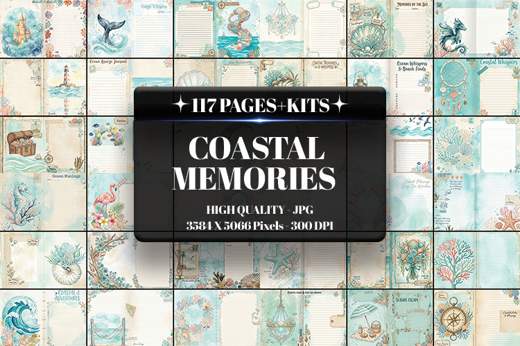 Coastal Memories Digital Paper | Junk Journal Pages