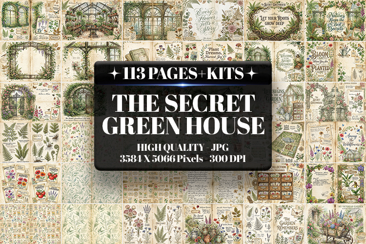 Secret Greenhouse Digital Paper | Junk Journal Pages