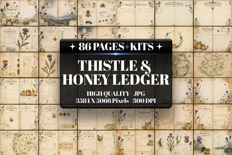 Thistle Honey Ledger Digital Paper | Junk Journal Pages