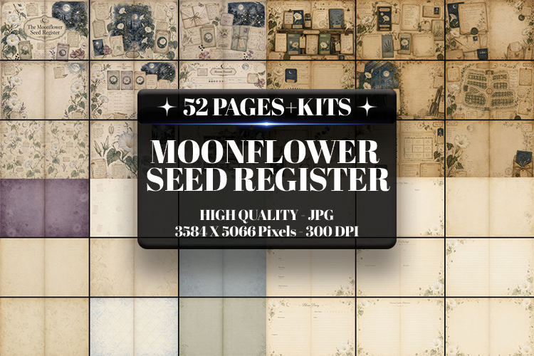 Moonflower Seed Register Digital Paper | Junk Journal Pages