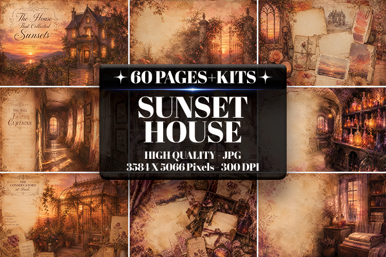 Sunset House Digital Paper | Junk Journal Pages