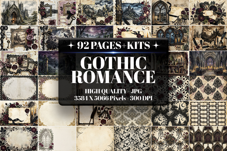 Gothic Romance Digital Paper| Junk Journal Pages