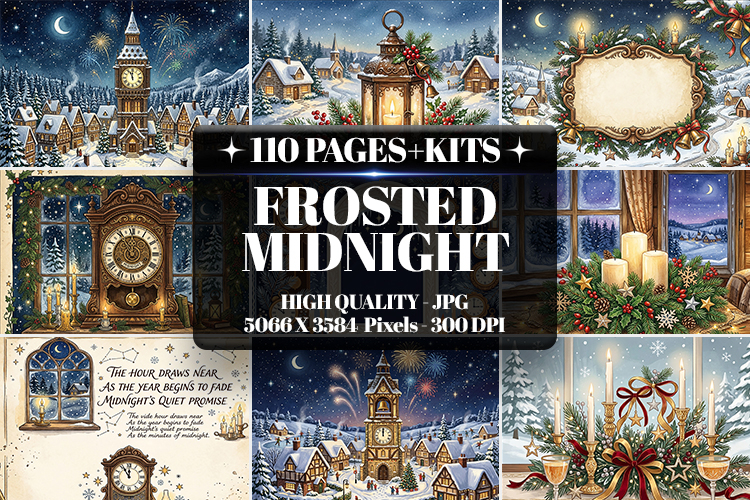 Frosted Midnight Digital Paper | Junk Journal Pages