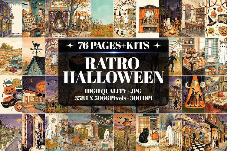 Retro Halloween Junk Journal Digital Kit| Junk Journal example image 1