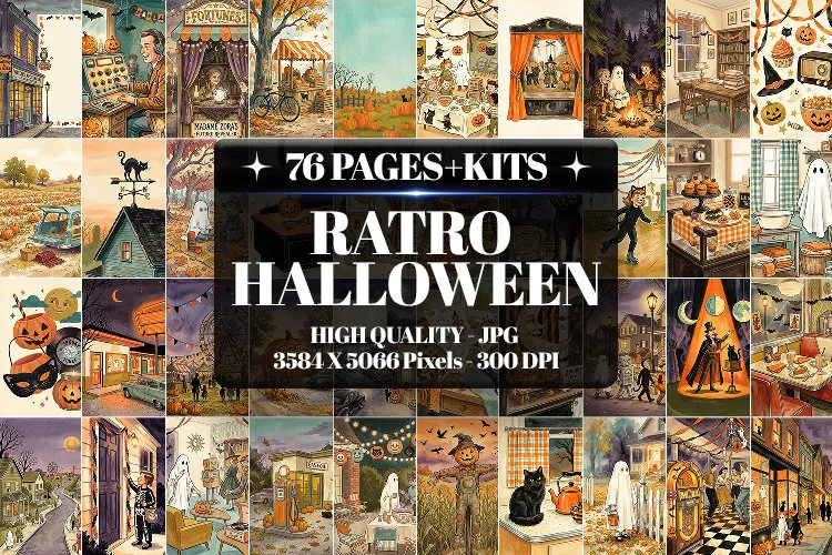 Retro Halloween Junk Journal Digital Kit| Junk Journal