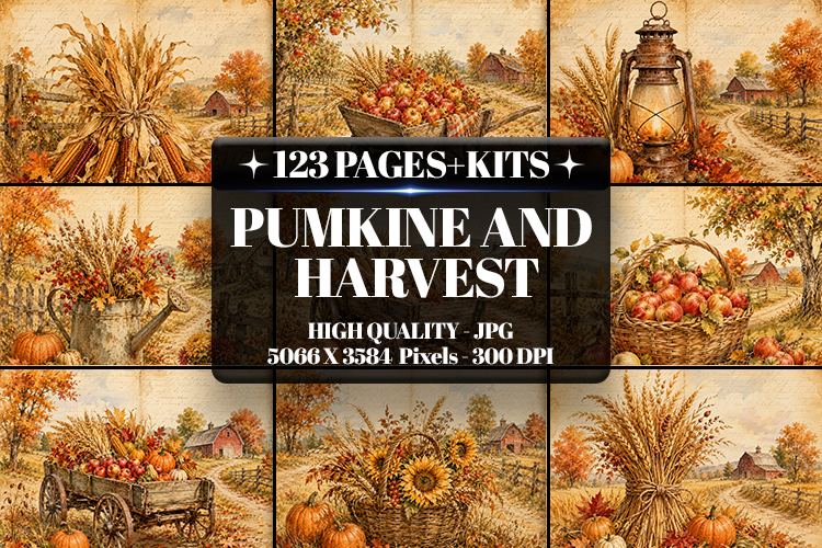 Pumpkin Harvest Digital Paper | Junk Journal Pages