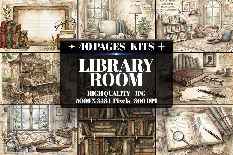 Vintage Library Room Junk Journal Kit| Junk Journal example image 1