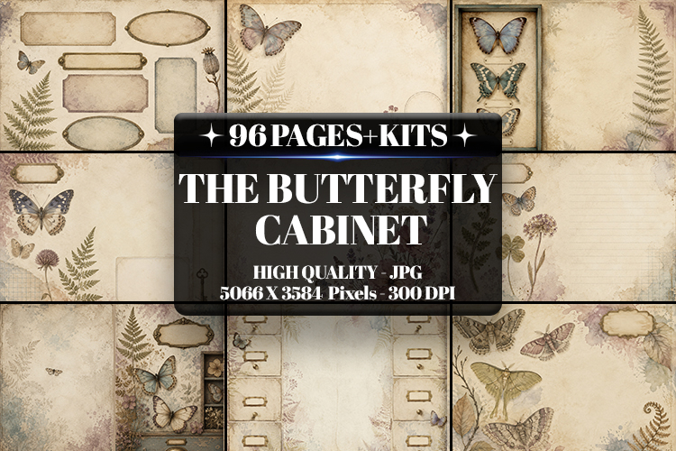 Butterfly Cabinet Digital Paper| Junk Journal Pages